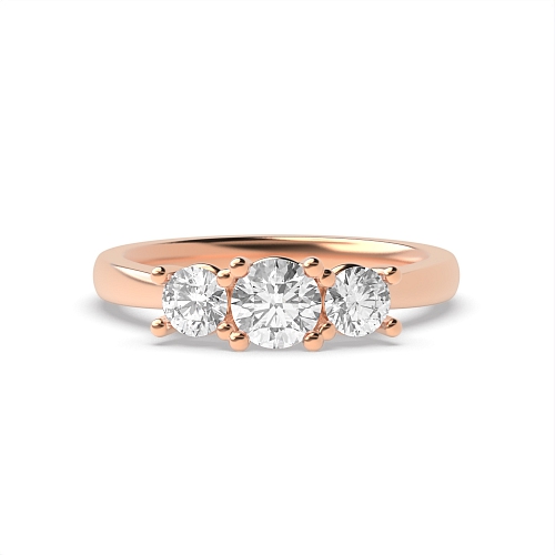 4 Prong Round Rose Gold High setting Trilogy Engagement Rings