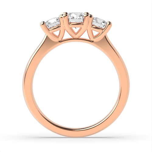 4 Prong Round Rose Gold High setting Trilogy Engagement Rings