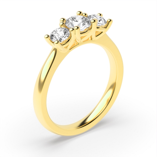 4 Prong Round Yellow Gold High setting Trilogy Engagement Rings