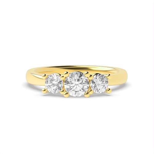 4 Prong Round Yellow Gold High setting Trilogy Engagement Rings