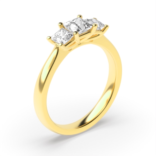 4 Prong Set Princess Cut Trilogy Diamond Rings In White Gold