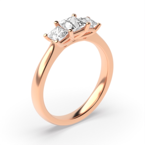 4 Prong Princess Rose Gold Basket Trilogy Engagement Rings