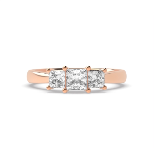 4 Prong Princess Rose Gold Basket Trilogy Engagement Rings