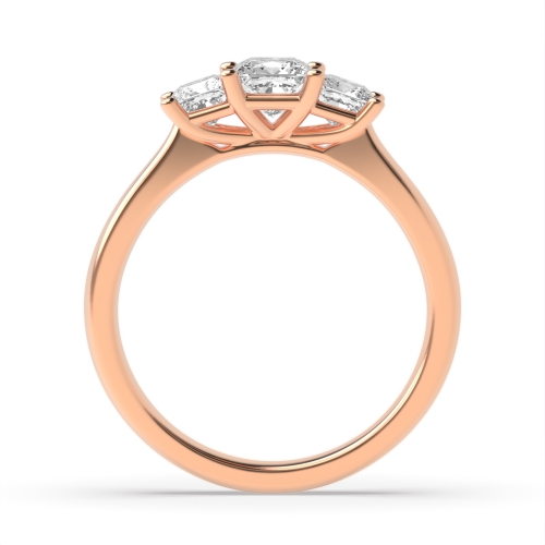 4 Prong Princess Rose Gold Basket Trilogy Engagement Rings