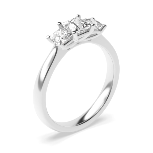 4 Prong Princess Basket Set Three Stone Diamond Ring