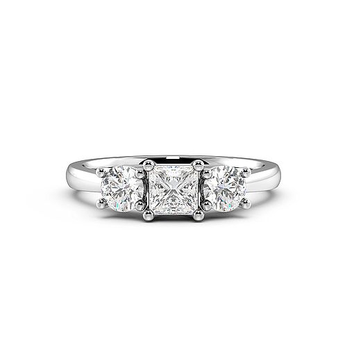 4 Prong Princess And Round Three Stone Engagement Ring