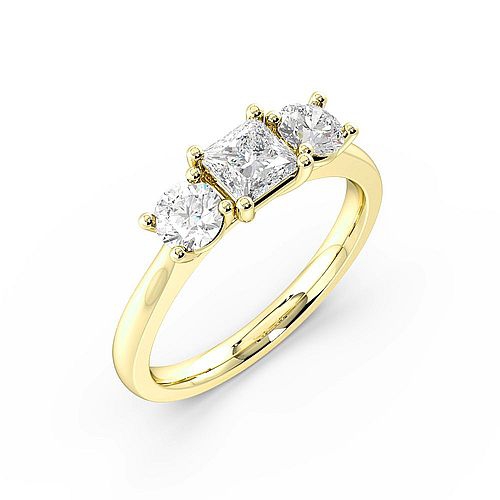 4 Prong Set Princess Shape Trilogy Diamond Rings In Platinum