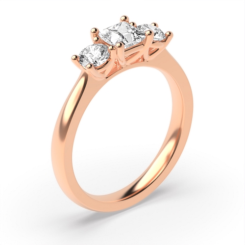 4 Prong Princess Rose Gold And round Trilogy Engagement Rings