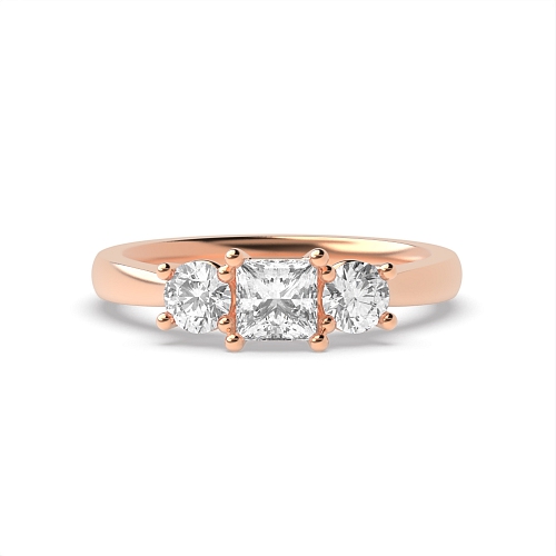 4 Prong Princess Rose Gold And round Trilogy Engagement Rings