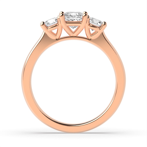 4 Prong Princess Rose Gold And round Trilogy Engagement Rings