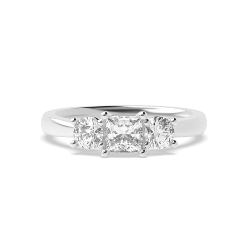 4 Prong Princess And round Naturally Mined Diamond Trilogy Engagement Rings