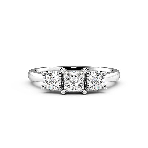 4 Prong Princess And Round Three Stone Diamond Ring