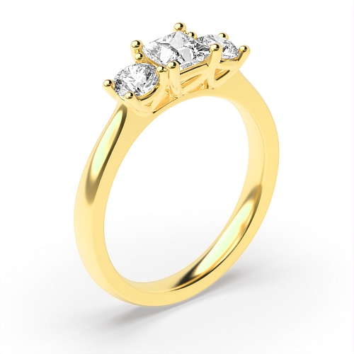 4 Prong Princess Yellow Gold And round Trilogy Engagement Rings