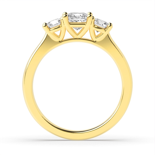4 Prong Princess Yellow Gold And round Trilogy Engagement Rings