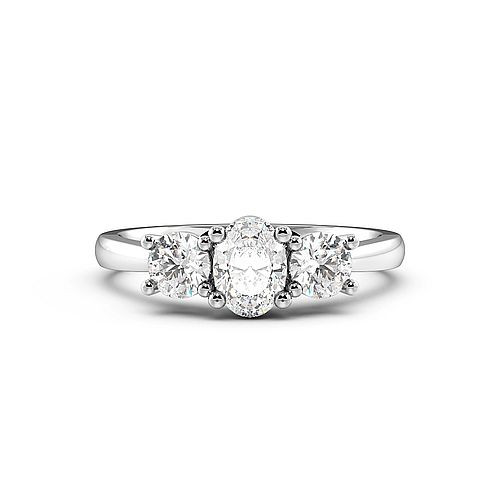 4 Prong Oval With Round Three Stone Diamond Ring