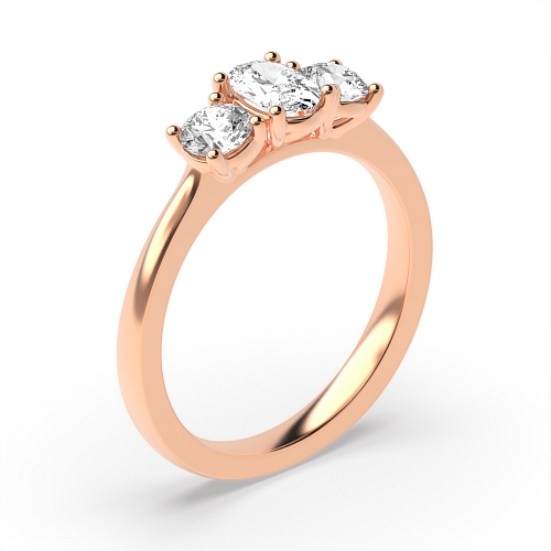 4 Prong Oval Rose Gold With round Trilogy Engagement Rings