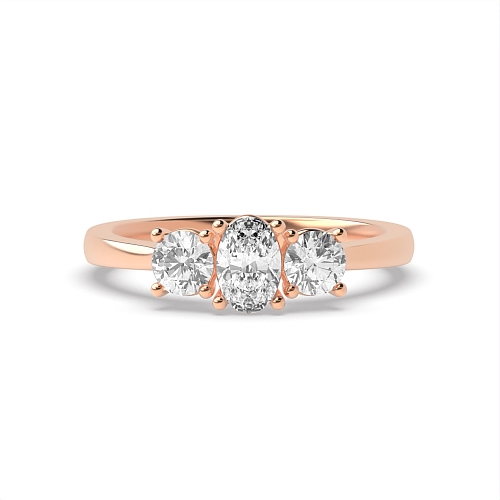 4 Prong Oval Rose Gold With round Trilogy Engagement Rings