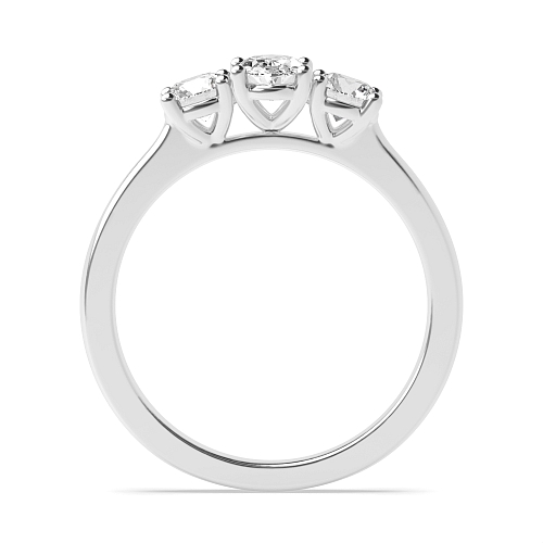 4 Prong Oval With round Naturally Mined Diamond Trilogy Engagement Rings