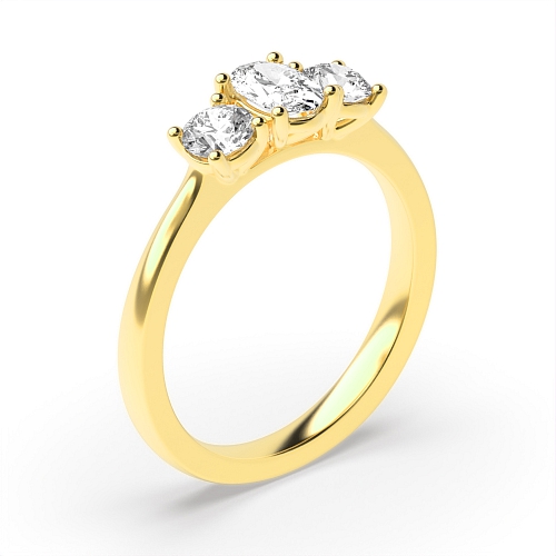 4 Prong Oval Yellow Gold With round Trilogy Engagement Rings