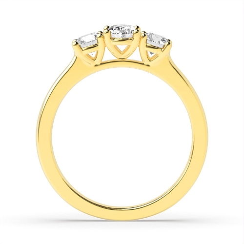 4 Prong Oval Yellow Gold With round Trilogy Engagement Rings