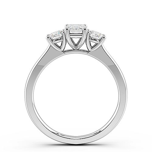 4 Prong Emerald With Round Graduated Three Stone Diamond Ring