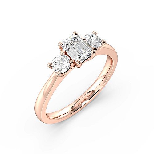 4 Prong Emerald Rose Gold With round graduated Trilogy Engagement Rings