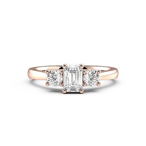 4 Prong Emerald Rose Gold With round graduated Trilogy Engagement Rings
