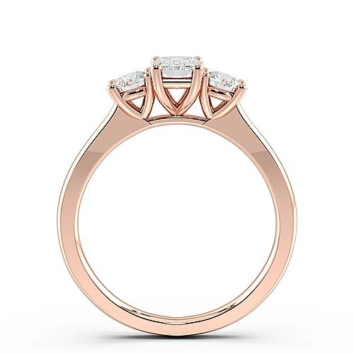 4 Prong Emerald Rose Gold With round graduated Trilogy Engagement Rings