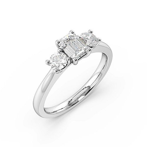 4 Prong Emerald With round graduated Moissanite Engagement Rings