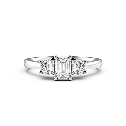 4 Prong Emerald With round graduated Moissanite Engagement Rings