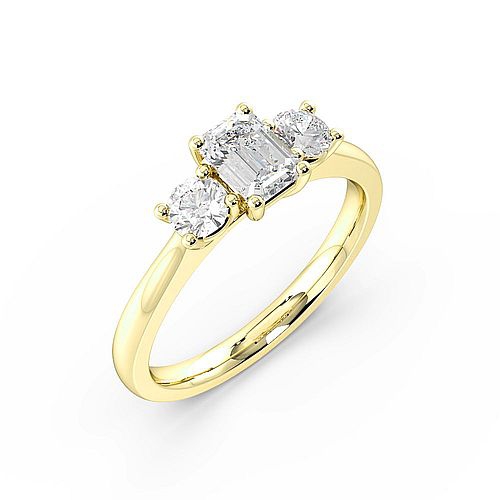 4 Prong Emerald Yellow Gold With round graduated Engagement Rings