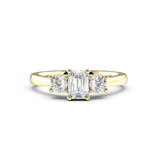 4 Prong Emerald Yellow Gold With round graduated Engagement Rings