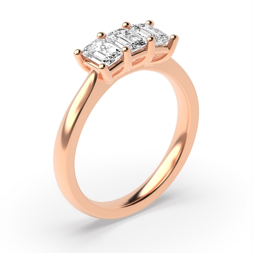 4 Prong Emerald Rose Gold Basket set Trilogy Engagement Rings