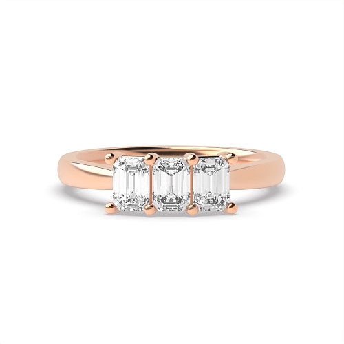 4 Prong Emerald Rose Gold Basket set Trilogy Engagement Rings