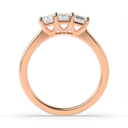 4 Prong Emerald Rose Gold Basket set Trilogy Engagement Rings