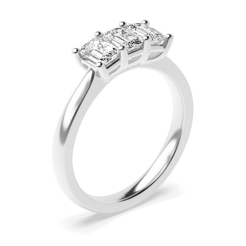4 Prong Emerald Basket set Naturally Mined Diamond Trilogy Engagement Rings