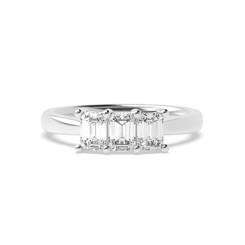 4 Prong Emerald Basket set Naturally Mined Diamond Trilogy Engagement Rings