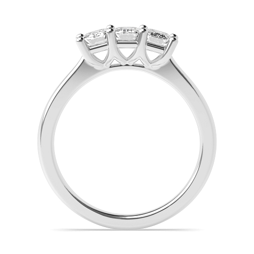 4 Prong Emerald Basket set Naturally Mined Diamond Trilogy Engagement Rings