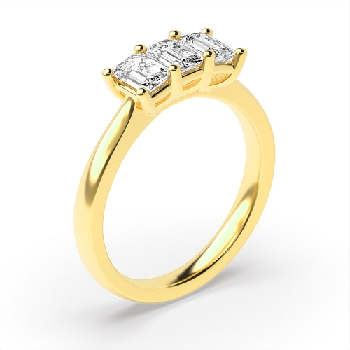 4 Prong Emerald Yellow Gold Basket set Trilogy Engagement Rings