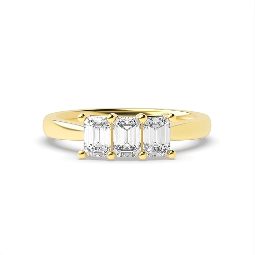 4 Prong Emerald Yellow Gold Basket set Trilogy Engagement Rings
