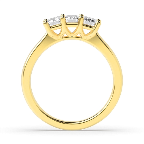 4 Prong Emerald Yellow Gold Basket set Trilogy Engagement Rings