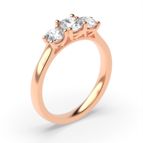 4 Prong Round Rose Gold V shape high set Trilogy Engagement Rings