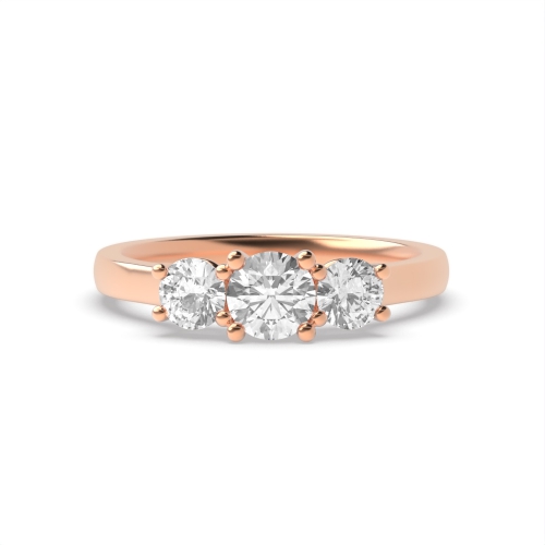 4 Prong Round Rose Gold V shape high set Trilogy Engagement Rings