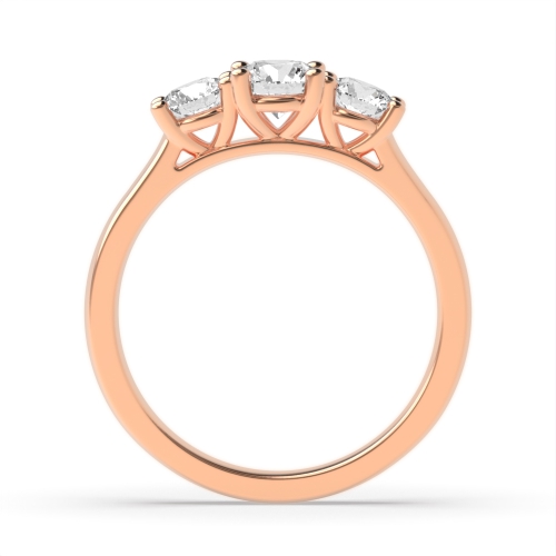 4 Prong Round Rose Gold V shape high set Trilogy Engagement Rings