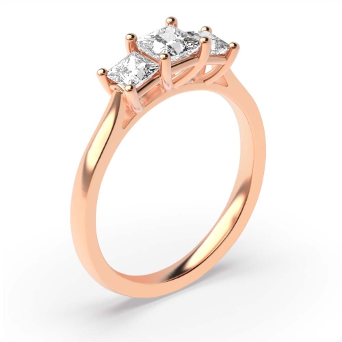 4 Prong Princess Rose Gold Three Stone Diamond Rings