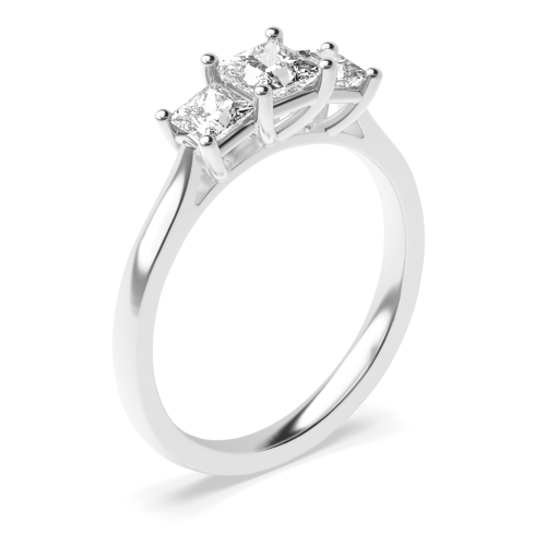 4 Prong Princess White Gold Three Stone Diamond Rings