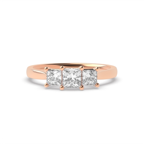 4 Prong Princess Rose Gold Trinity Trilogy Engagement Rings