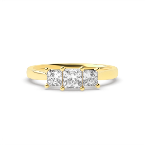 4 Prong Princess Yellow Gold Trinity Engagement Rings