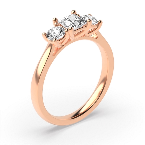Princess Rose Gold And round raised Trilogy Engagement Rings