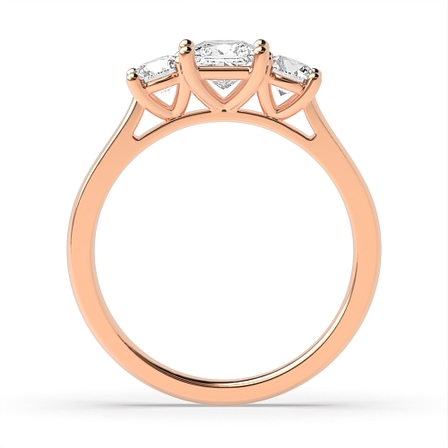 Princess Rose Gold And round raised Trilogy Engagement Rings